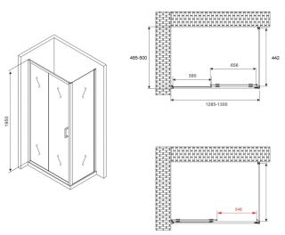 Душевой уголок ABBER Schwarzer Diamant AG30130B-S50B 130x50см чёрный